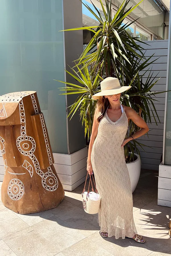 Crochet Maxi Dress With A Wide Brim Hat