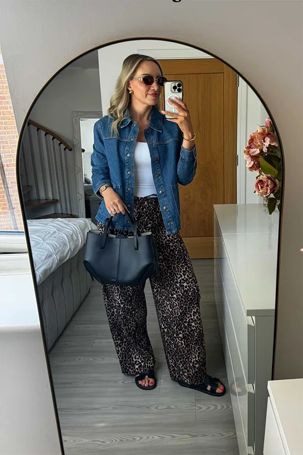 Denim Jacket With Wide Leg Printed Pants