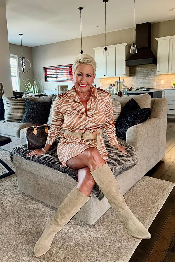 Dress Up A Printed Shirt Dress With Tall Boots