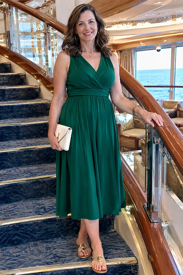 Emerald Green Midi Dress With A Simple Cruise Ready Shape