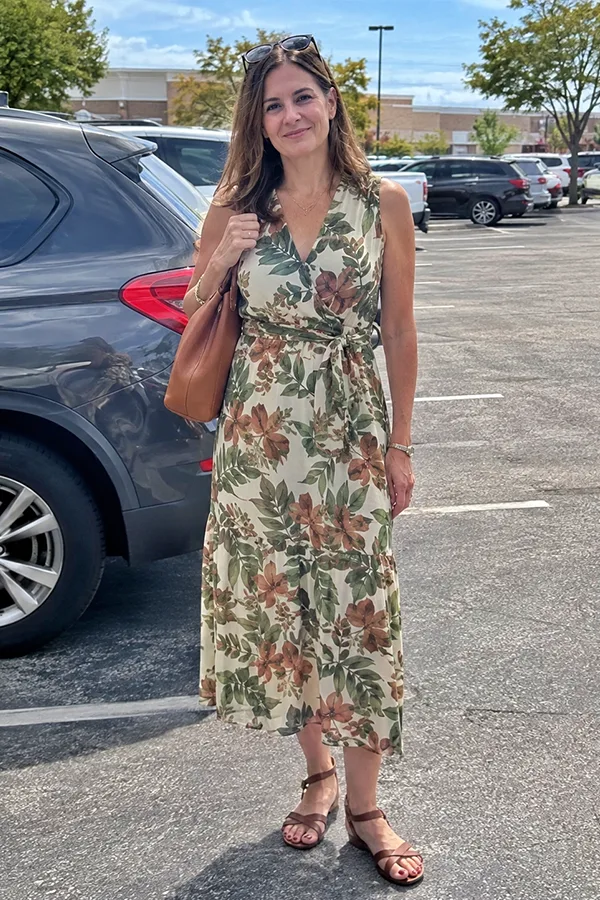 Floral Midi Dress With Flat Sandals
