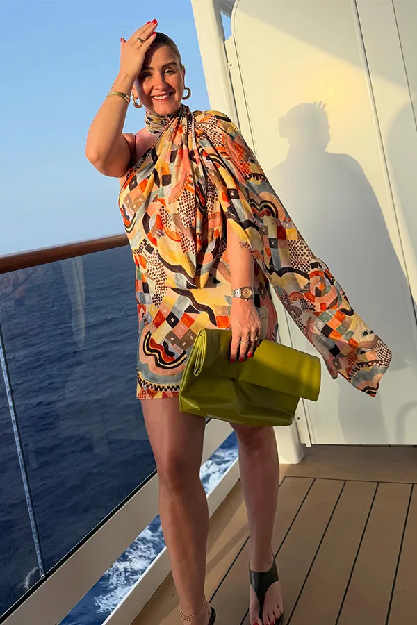Flowing Colorful Printed Cover Up With Heels
