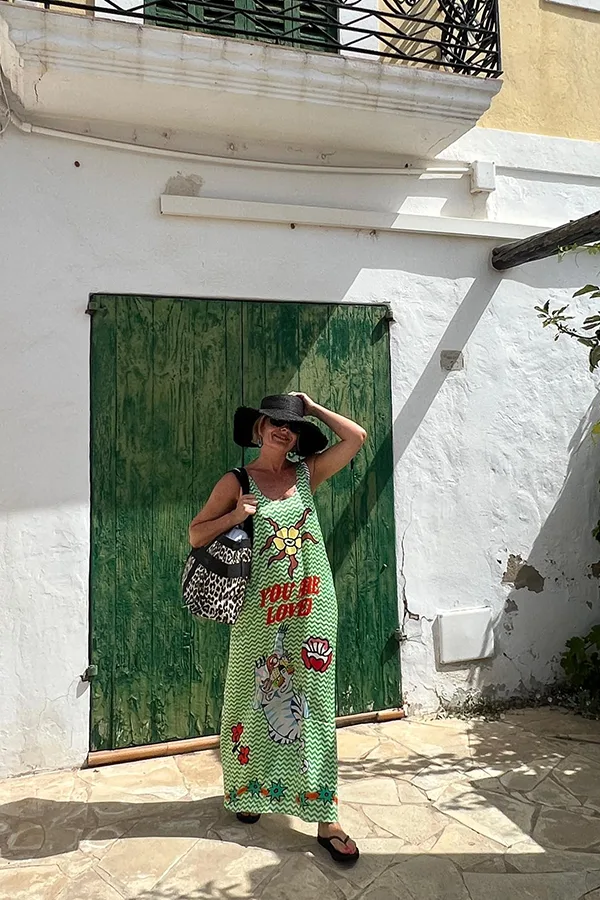Green Printed Dress With A Relaxed Holiday Shape