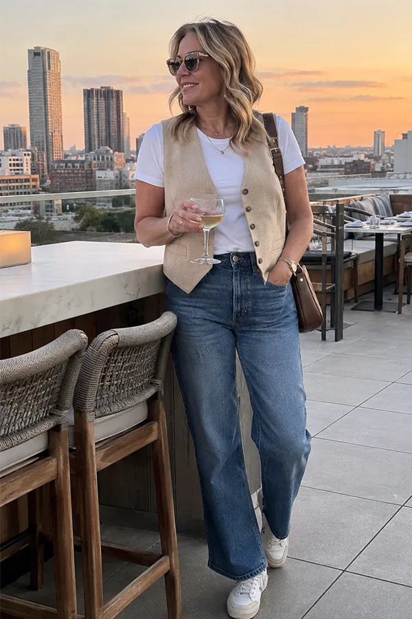 Ivory Waistcoat With Jeans For A Polished Casual Look