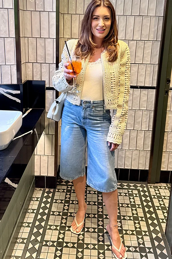 Lace Cardigan With Denim Jorts For A Feminine Finish