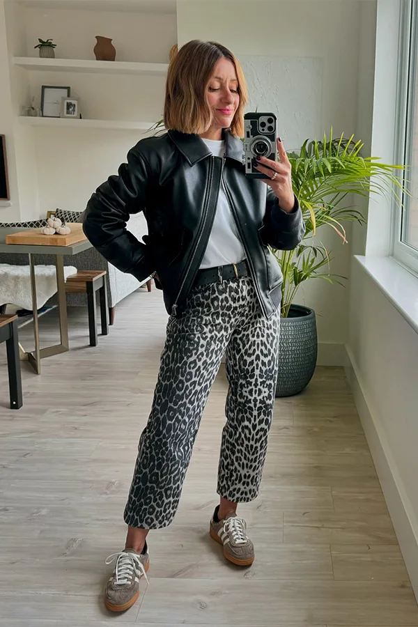Leather Jacket With Leopard Pants