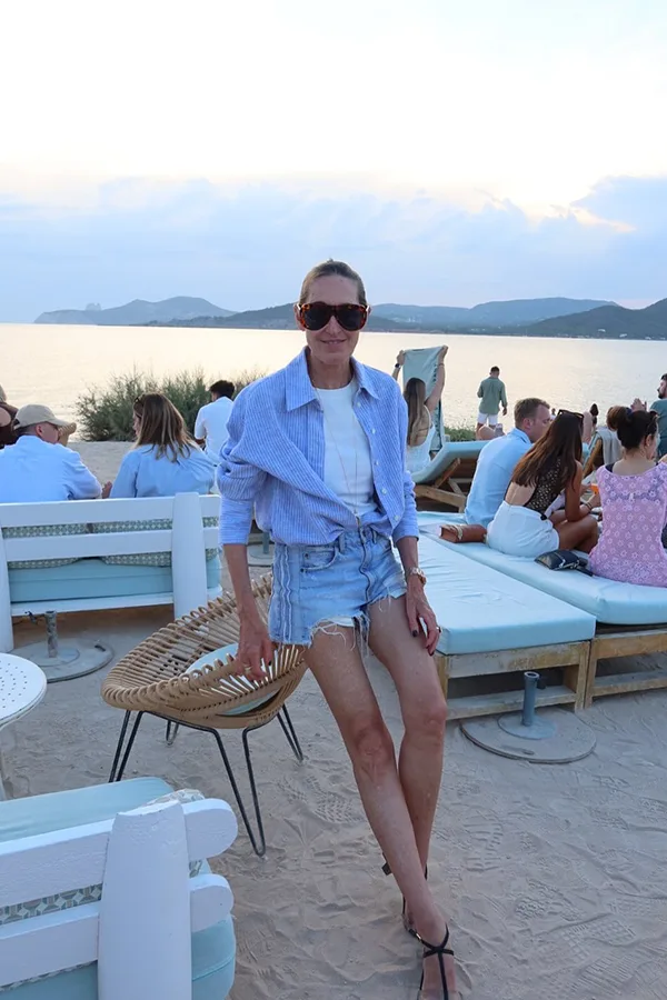 Light Blue Shirt With Denim Shorts For A Seaside Lunch