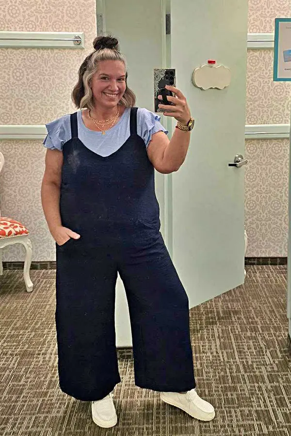 Navy Wide Leg Jumpsuit With A Layered Top