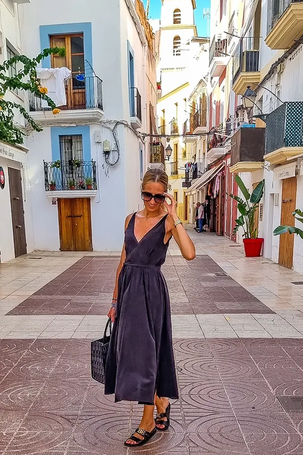 Navy Wrap Style Dress For Exploring Ibiza Streets