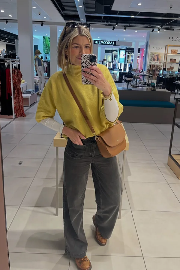 Olive Green Top With Gray Jeans