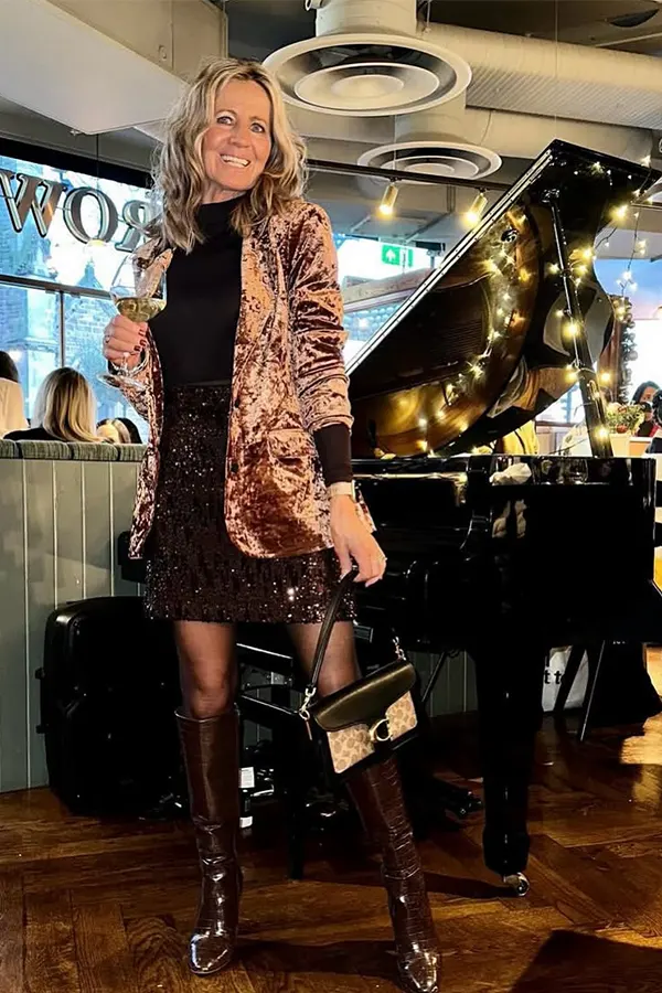 Patterned Blazer With A Little Black Dress
