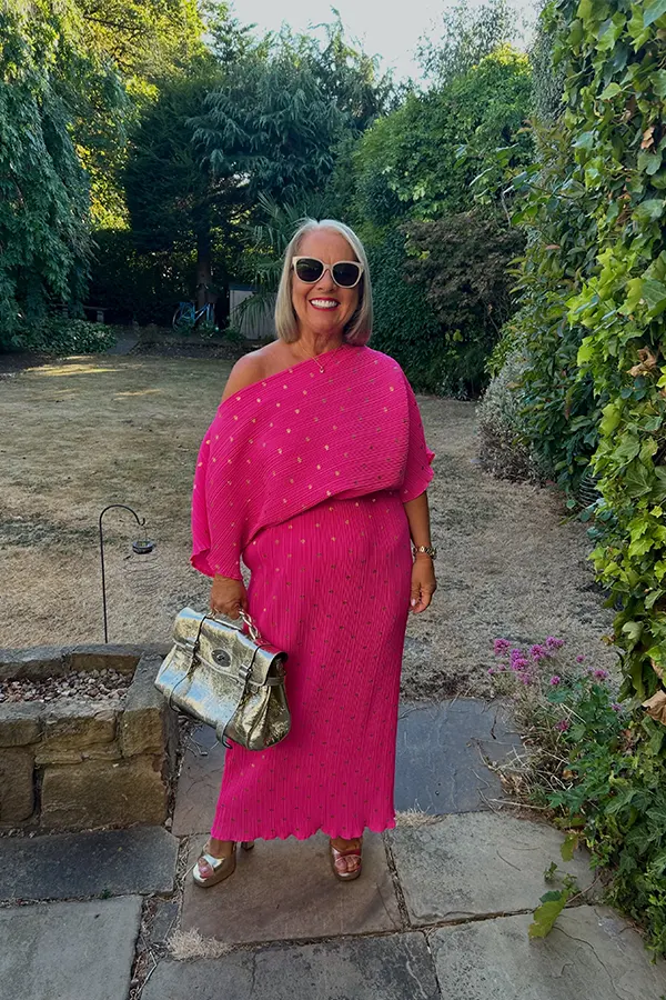 Pink Polka Dot Midi Dress With A Relaxed Finish