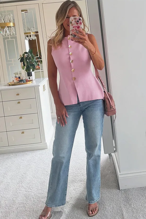 Pink Waistcoat With Light Wash Jeans
