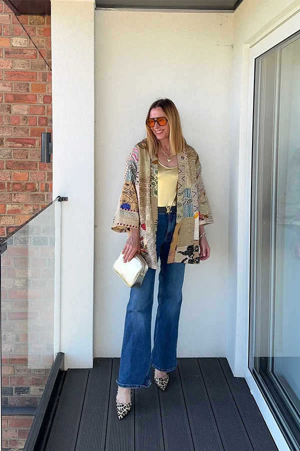 Printed Cardigan With Wide Leg Jeans