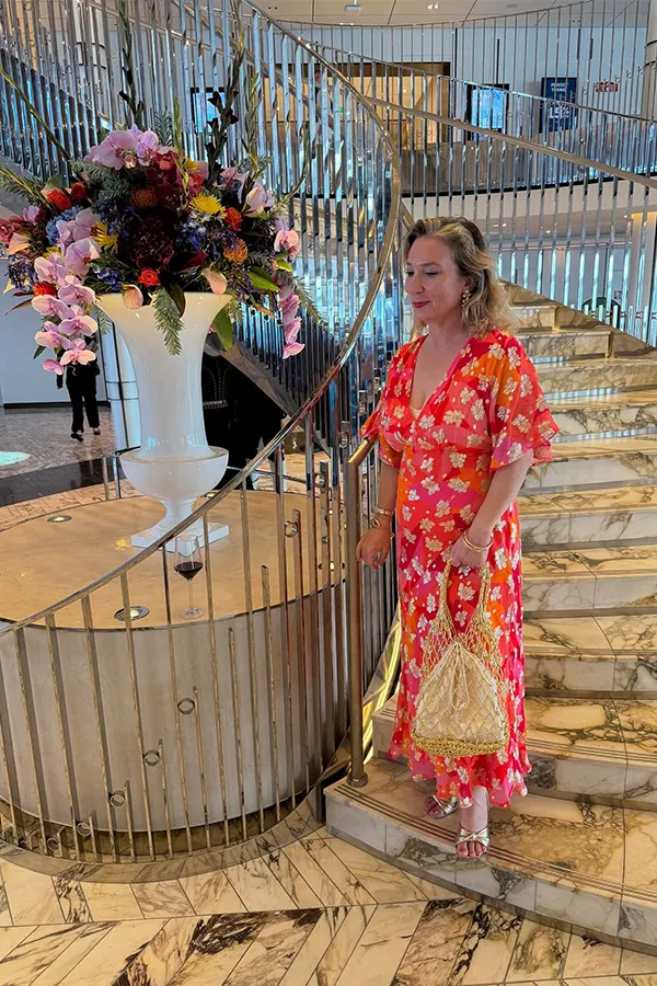 Red Floral Dress With A Relaxed Cruise Feel