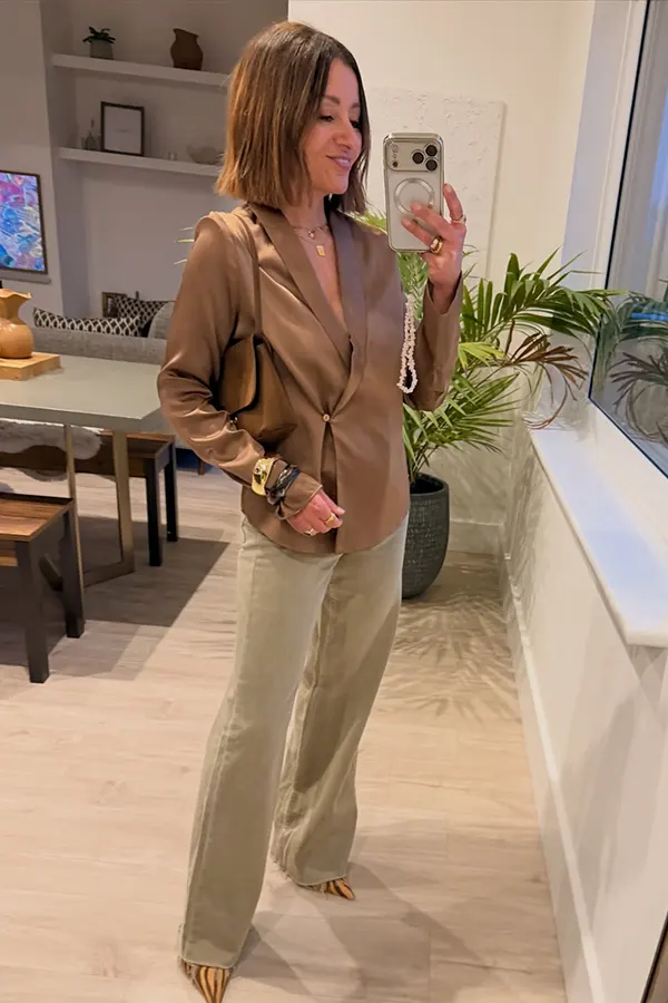 Relaxed Taupe Blazer With Wide Leg Trousers