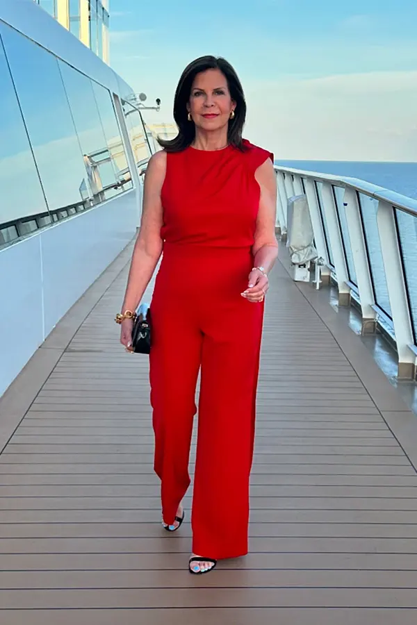 Sleek Red Jumpsuit For A Polished Cruise Look