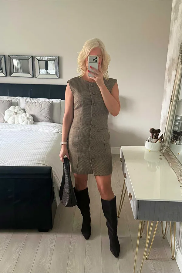 Sleeveless Knit Dress With Tall Boots