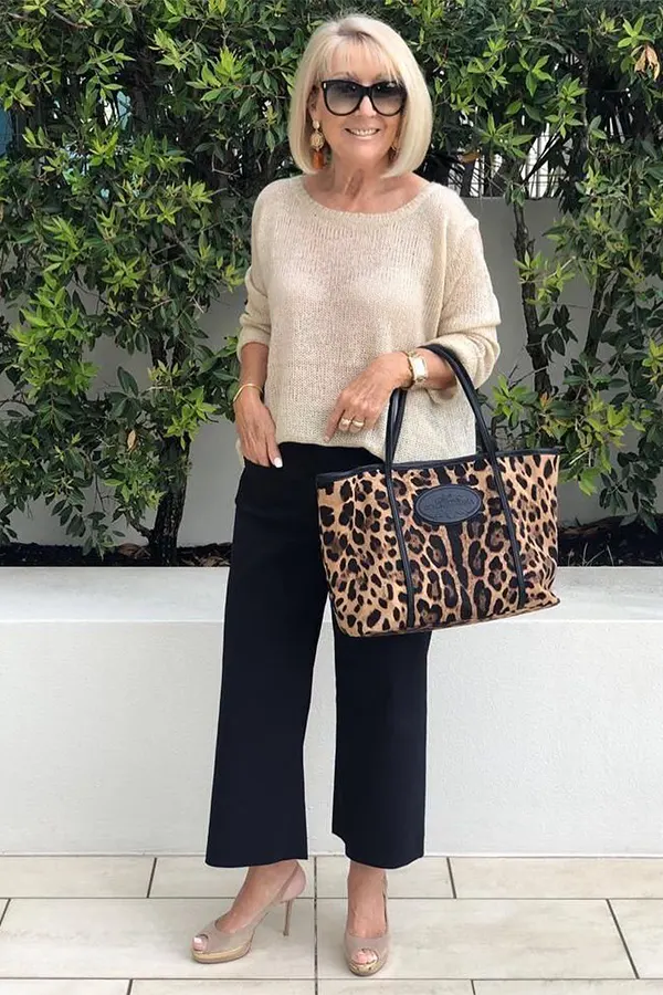 Soft Neutral Sweater With Black Wide Leg Pants