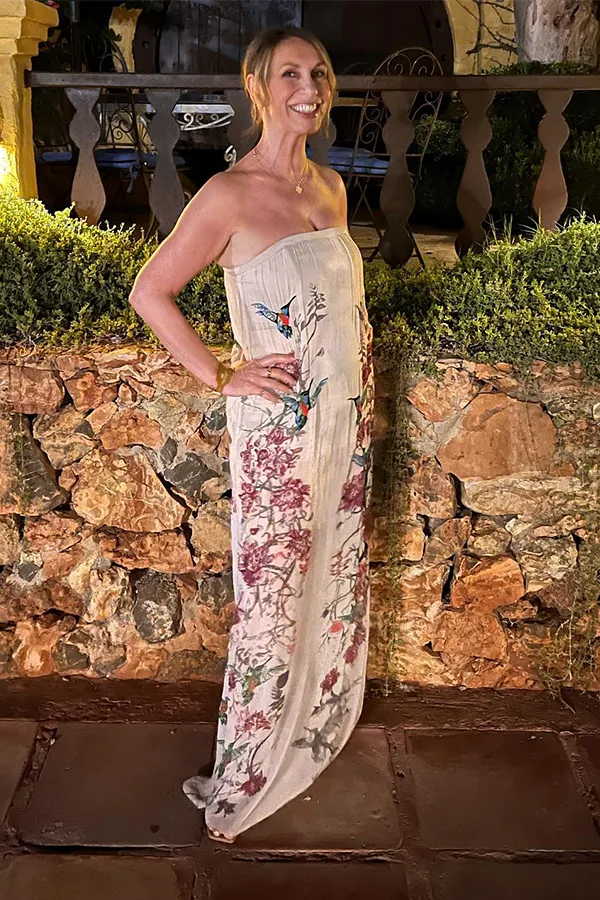 Strapless Floral Jumpsuit With A Soft Vacation Feel