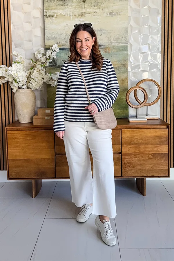 Striped Top With Wide White Pants