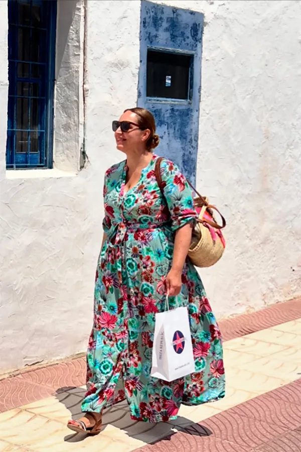 Teal Floral Maxi Dress With A Woven Shoulder Bag