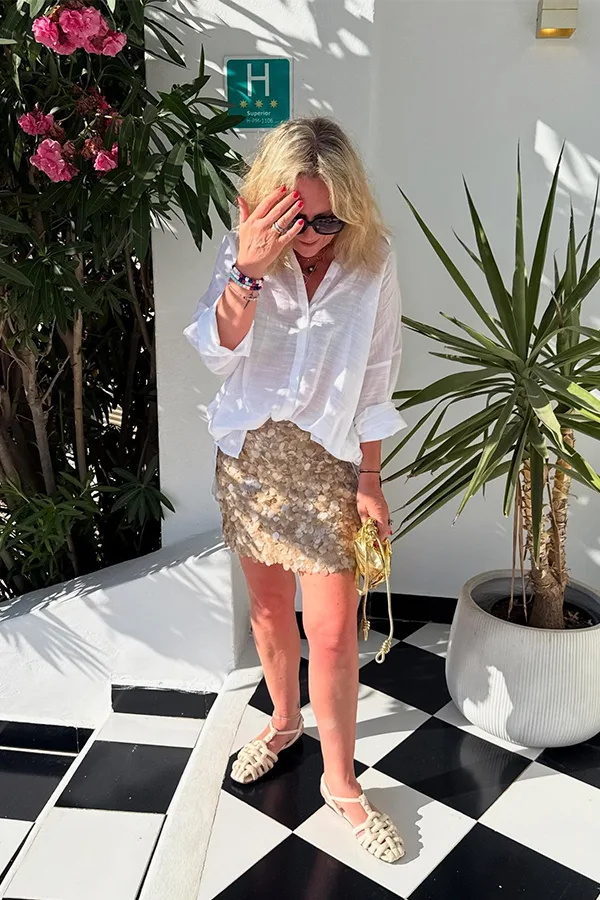 White Blouse With Patterned Shorts