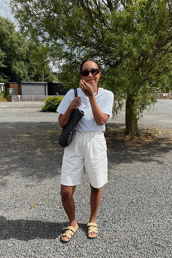 White Blouse And White Jorts For A Clean Monochrome Outfit
