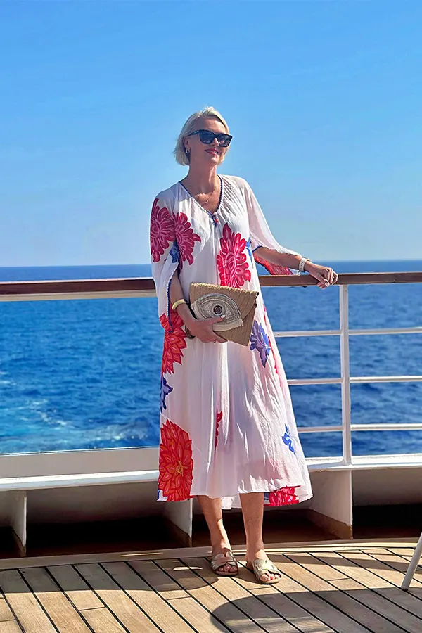 White Cruise Dress With Colorful Trim