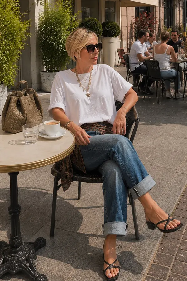 White T Shirt And Cuffed Jeans For Casual Capsule Dressing