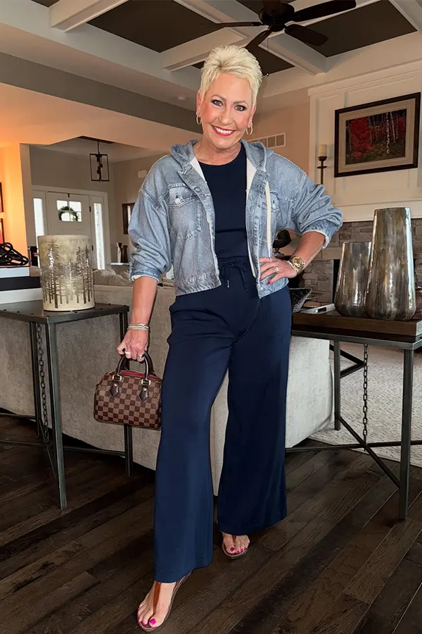 Wide Leg Jumpsuit With A Light Denim Layer