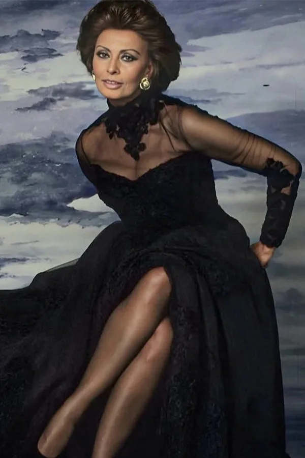 Black Evening Gown With Sheer Sleeves