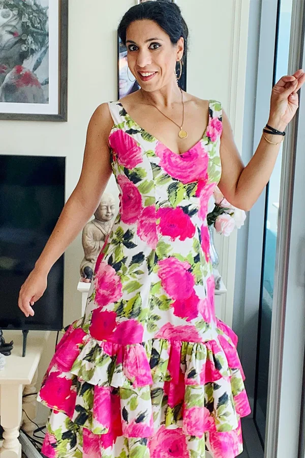 Bright Pink Floral Ruffled Dress