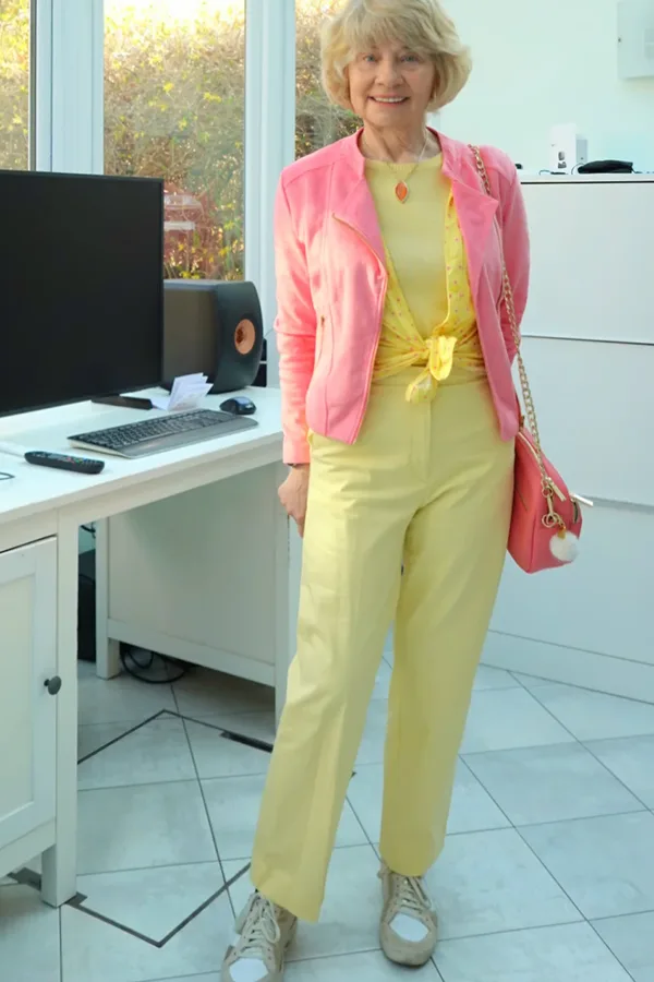Soft Yellow Suit With A Pink Layer