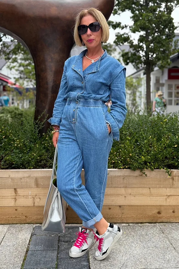 Sporty Denim Jumpsuit With Sneakers